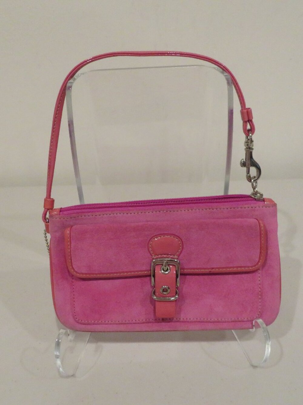 Coach Pink Suede Wristlet Patent Leather Trim
